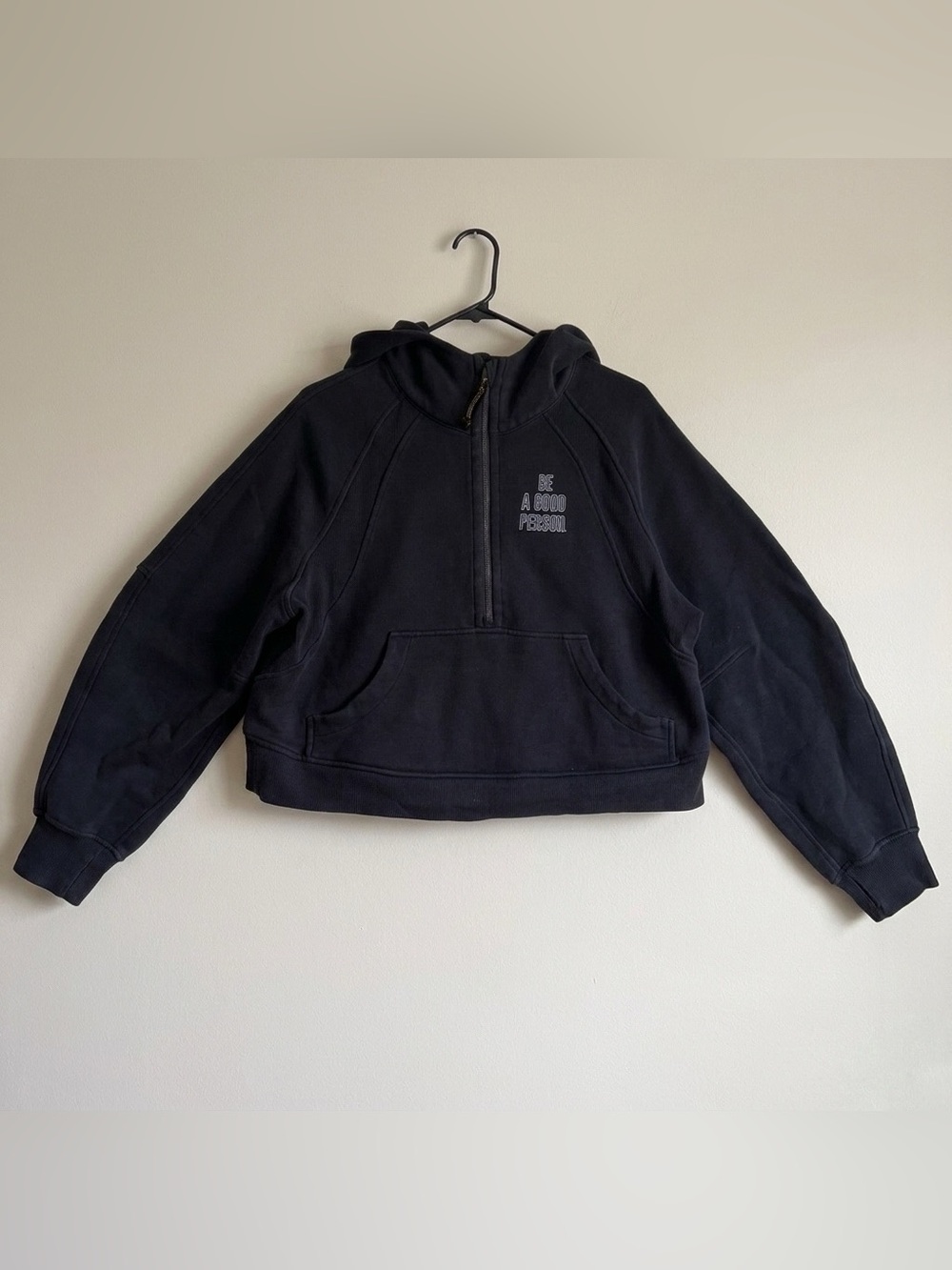 Lululemon X Be a Good Person Hoodie Womens M/L Black 1/4 Zip Scuba Crop Top